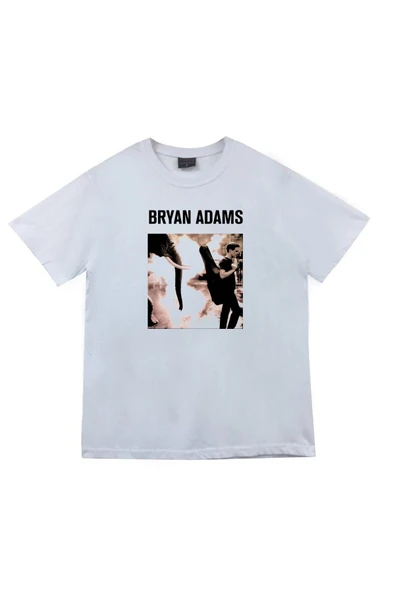 fame-stoned Bryan Adams Baskılı Unisex %100 Pamuk Beyaz T-shirt ürün görseli 1