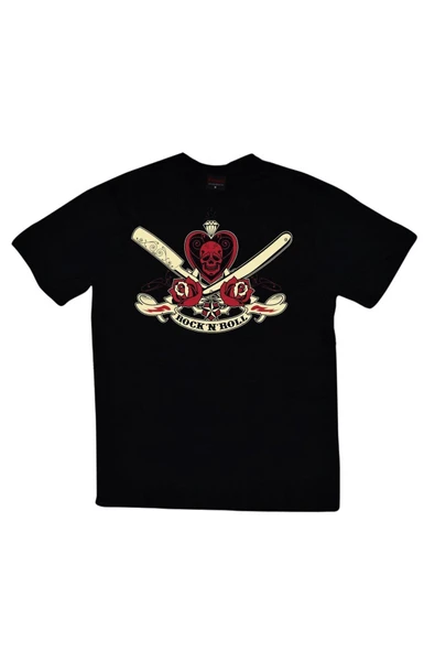 fame-stoned  Rock And Roll Baskılı Unisex %100 Pamuk Siyah T-shirt ürün görseli 1
