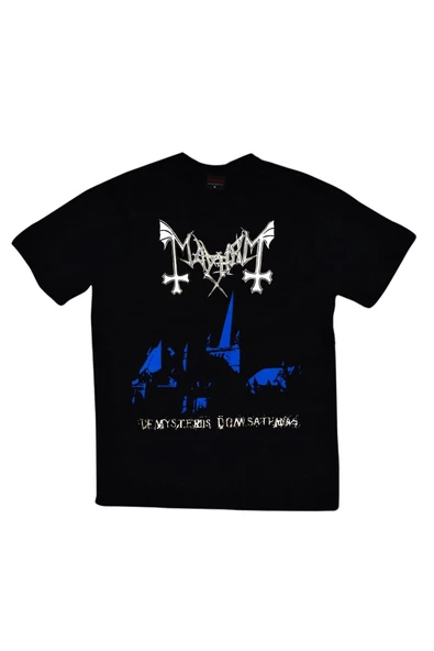 fame-stoned Mayhem Baskılı Unisex %100 Pamuk Siyah T-shirt ürün görseli 1