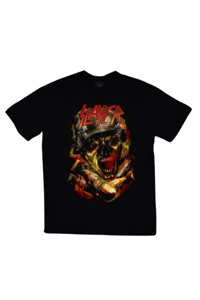 fame-stoned  Slayer Baskılı Unisex %100 Pamuk Siyah T-shirt ürün görseli 1