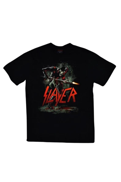 fame-stoned  Slayer Baskılı Unisex %100 Pamuk Siyah T-shirt ürün görseli 1