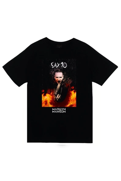 fame-stoned Marilyn Manson Baskılı Unisex %100 Pamuk Siyah T-shirt ürün görseli 1