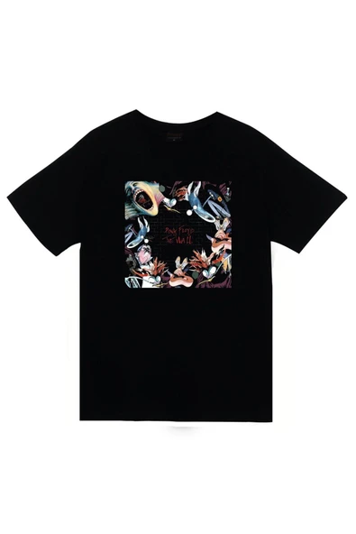 fame-stoned Pink Floyd Baskılı Unisex %100 Pamuk Siyah T-shirt ürün görseli 1