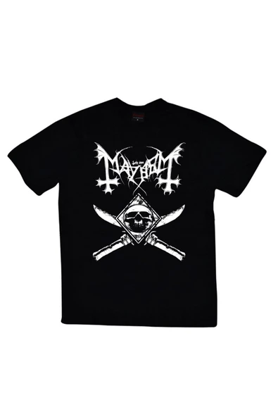 fame-stoned Mayhem Baskılı Unisex %100 Pamuk Siyah T-shirt ürün görseli 1