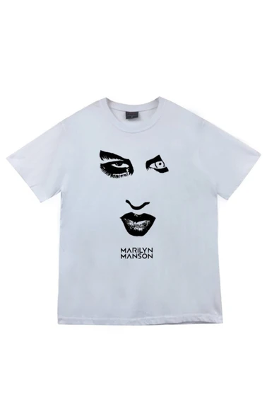 fame-stoned Marilyn Manson Baskılı Unisex %100 Pamuk Beyaz T-shirt ürün görseli 1