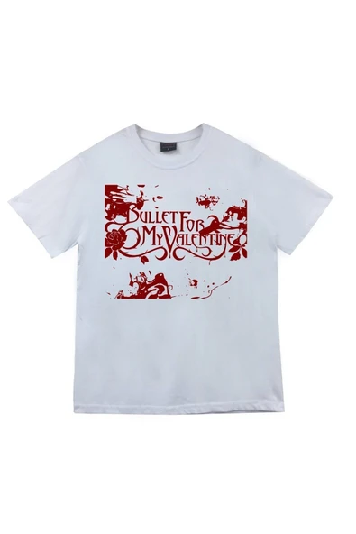 fame-stoned  Bullet For My Valentine Baskılı Unisex %100 Pamuk Beyaz T-shirt ürün görseli 1
