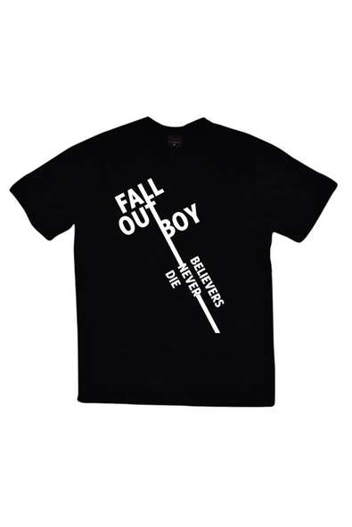 fame-stoned  Fall Out Boy Baskılı Unisex %100 Pamuk Siyah T-shirt ürün görseli 1