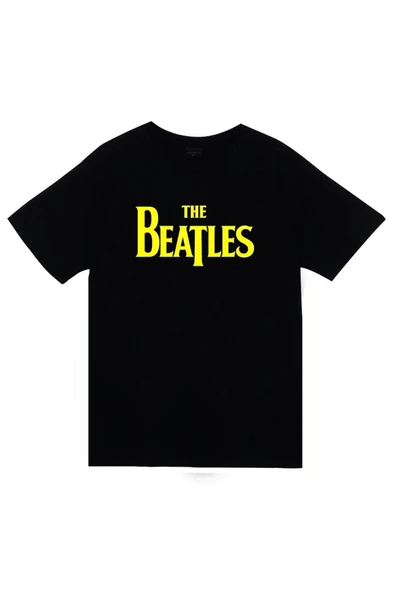 fame-stoned  The Beatles Baskılı Unisex %100 Pamuk Siyah T-shirt ürün görseli 1