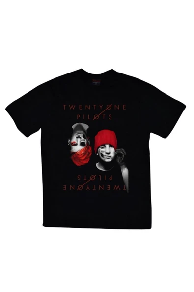 fame-stoned  Twenty One Pilots Baskılı Unisex %100 Pamuk Siyah T-shirt ürün görseli 1