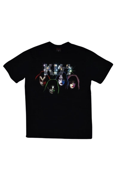 fame-stoned  Kiss Baskılı Unisex %100 Pamuk Siyah T-shirt ürün görseli 1