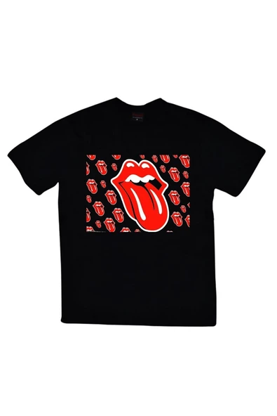 fame-stoned  The Rolling Stones Baskılı Unisex %100 Pamuk Siyah T-shirt ürün görseli 1
