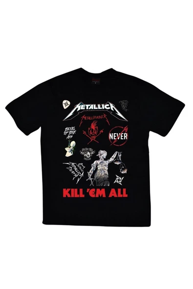 fame-stoned  Metallica Baskılı Unisex %100 Pamuk Siyah T-shirt ürün görseli 1