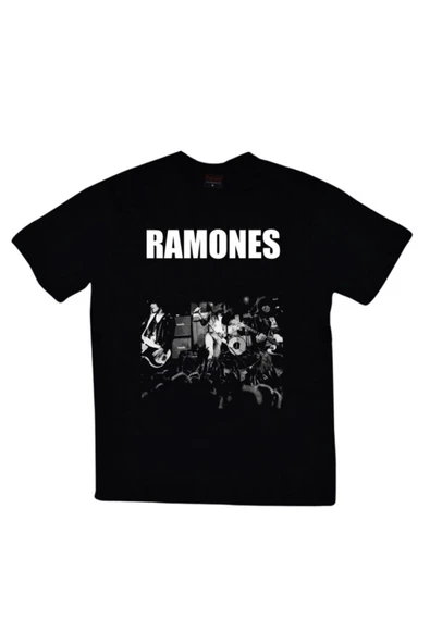 fame-stoned  Unisex Siyah Ramones Baskılı T-shirt ürün görseli 1