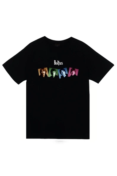 fame-stoned The Beatles Baskılı Unisex %100 Pamuk Siyah T-shirt ürün görseli 1