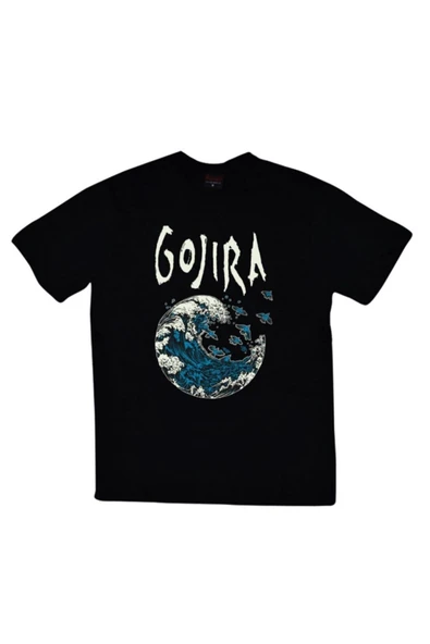 fame-stoned  Gojira Baskılı Unisex %100 Pamuk Siyah T-shirt ürün görseli 1