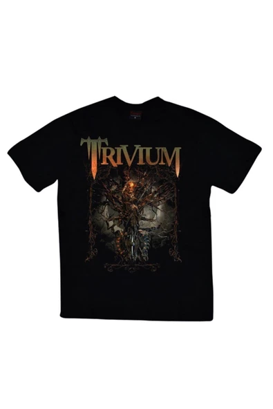 fame-stoned  Trivium Baskılı Unisex %100 Pamuk Siyah T-shirt ürün görseli 1