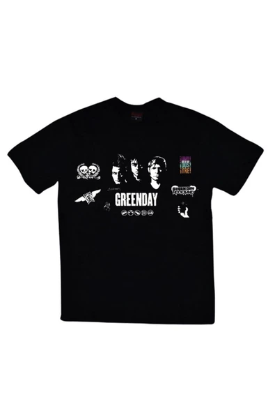 fame-stoned  Green Day Baskılı Unisex %100 Pamuk Siyah T-shirt ürün görseli 1