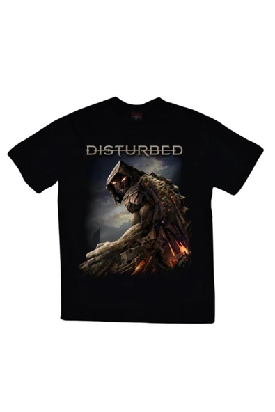 fame-stoned  Disturbed Baskılı Unisex %100 Pamuk Siyah T-shirt ürün görseli 1