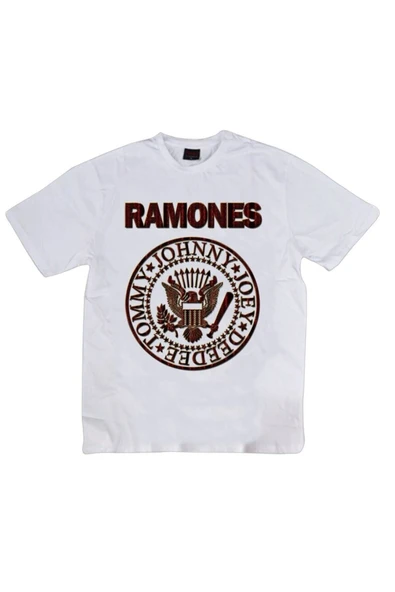 fame-stoned  Unisex Beyaz Ramones Baskılı T-shirt ürün görseli 1