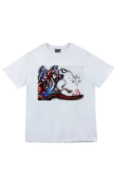 fame-stoned Pink Floyd Baskılı Unisex %100 Pamuk Beyaz T-shirt ürün görseli 1