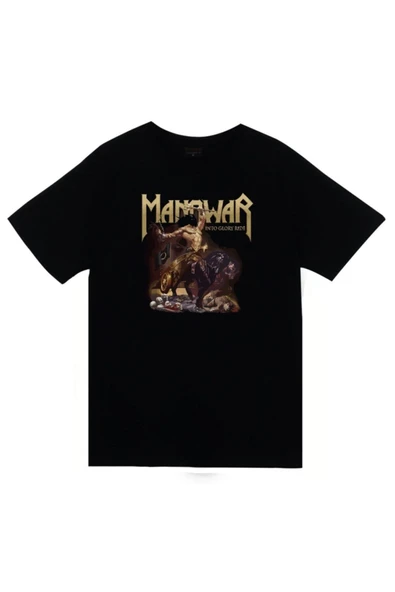 fame-stoned Unisex Siyah Manowar Baskılı Kısa Kollu T-shirt ürün görseli 1