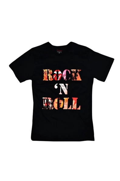 fame-stoned  Rock And Roll Baskılı Unisex %100 Pamuk Siyah T-shirt ürün görseli 1