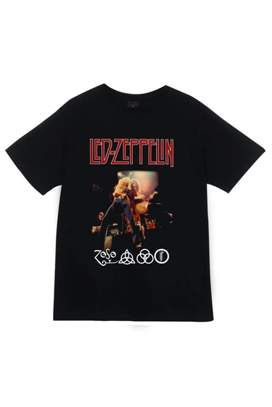 fame-stoned Led Zeppelin Baskılı Unisex %100 Pamuk Siyah T-shirt ürün görseli 1