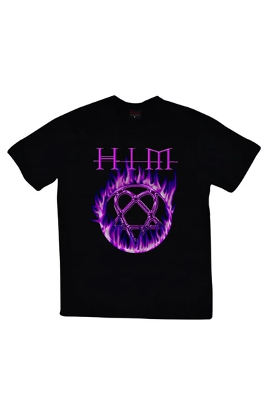 fame-stoned  Him Baskılı Unisex %100 Pamuk Siyah T-shirt ürün görseli 1