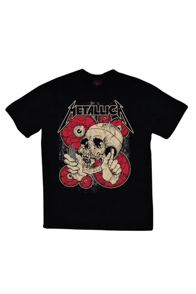 fame-stoned  Metallica Baskılı Unisex %100 Pamuk Siyah T-shirt ürün görseli 1