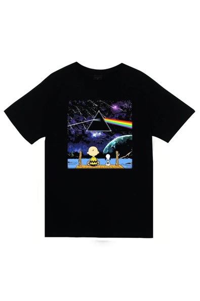 fame-stoned  Pink Floyd Baskılı Unisex %100 Pamuk Siyah T-shirt ürün görseli 1