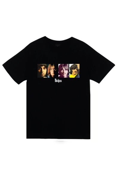 fame-stoned The Beatles Baskılı Unisex %100 Pamuk Siyah T-shirt ürün görseli 1