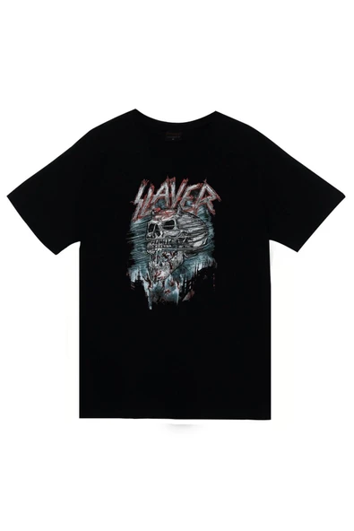 fame-stoned Slayer Baskılı Unisex %100 Pamuk Siyah T-shirt ürün görseli 1