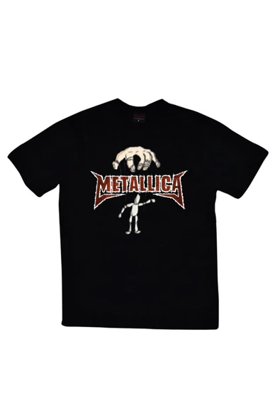fame-stoned  Metallica Baskılı Unisex %100 Pamuk Siyah T-shirt ürün görseli 1