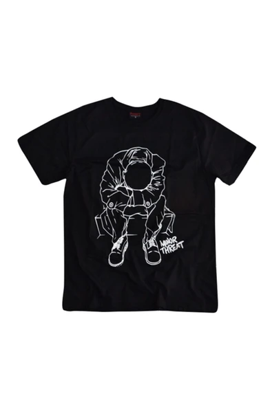 fame-stoned Erkek Siyah Minor Threat Baskılı T-Shirt ürün görseli 1
