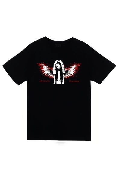 fame-stoned Marilyn Manson Baskılı Unisex %100 Pamuk Siyah T-shirt ürün görseli 1