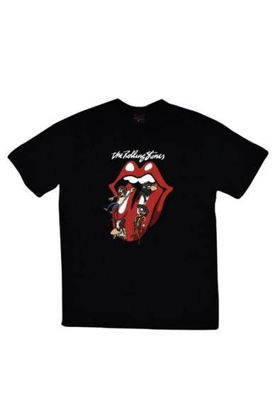 fame-stoned  Unisex Siyah The Rolling Stones Baskılı T-shirt ürün görseli 1