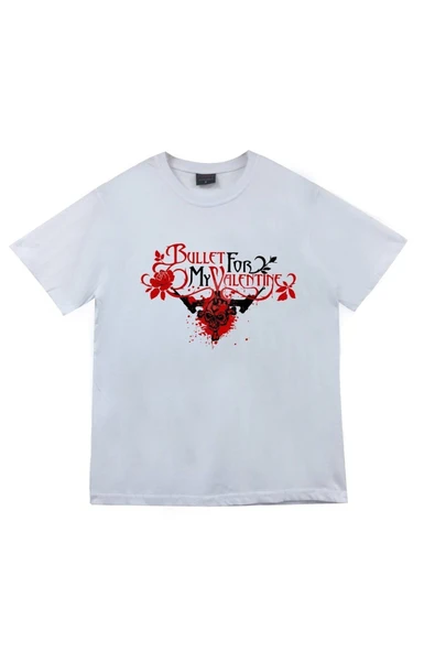 fame-stoned Bullet For My Valentine Baskılı Unisex %100 Pamuk Beyaz T-shirt ürün görseli 1