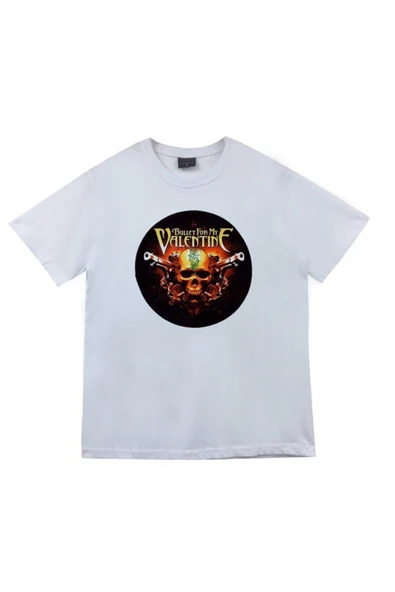 fame-stoned Bullet For My Valentine Baskılı Unisex %100 Pamuk Beyaz T-shirt ürün görseli 1