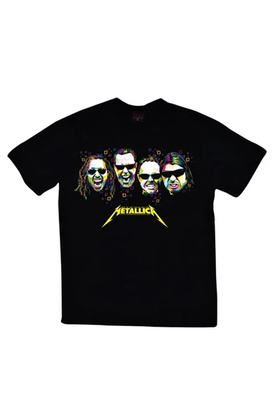 fame-stoned  Metallica Baskılı Unisex %100 Pamuk Siyah T-shirt ürün görseli 1