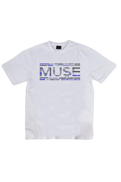 fame-stoned  Muse Baskılı Unisex %100 Pamuk Beyaz T-shirt ürün görseli 1