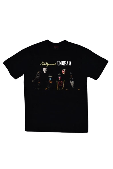 fame-stoned  Unisex Siyah Hollywood Undead Baskılı T-shirt ürün görseli 1