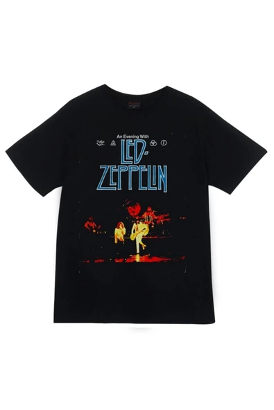 fame-stoned Led Zeppelin Baskılı Unisex %100 Pamuk Siyah T-shirt ürün görseli 1
