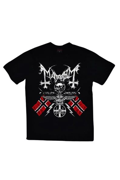 fame-stoned Mayhem Baskılı Unisex %100 Pamuk Siyah T-shirt ürün görseli 1