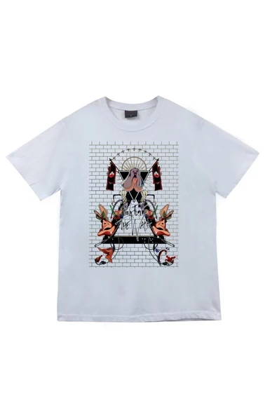 fame-stoned  Pink Floyd Baskılı Unisex %100 Pamuk Beyaz T-shirt ürün görseli 1