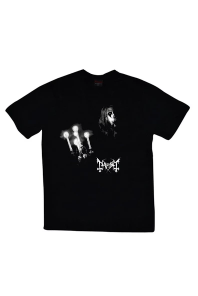 fame-stoned Mayhem Baskılı Unisex %100 Pamuk Siyah T-shirt ürün görseli 1