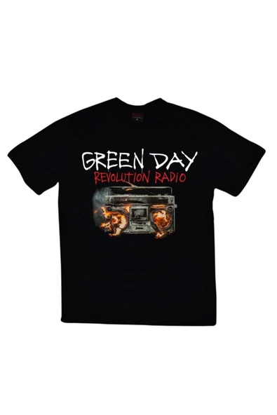 fame-stoned  Green Day Baskılı Unisex %100 Pamuk Siyah T-shirt ürün görseli 1