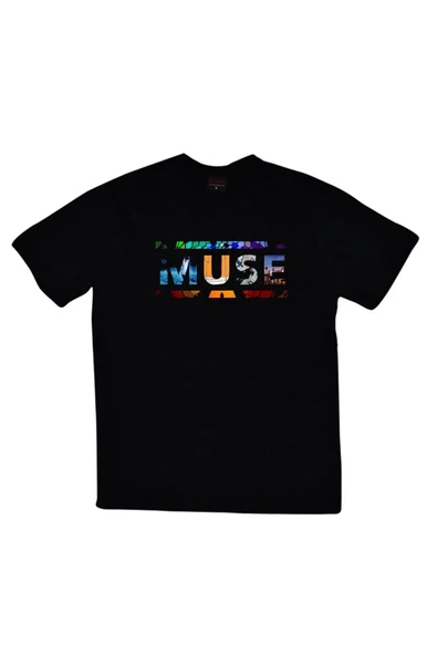 fame-stoned  Muse Baskılı Unisex %100 Pamuk Siyah T-shirt ürün görseli 1