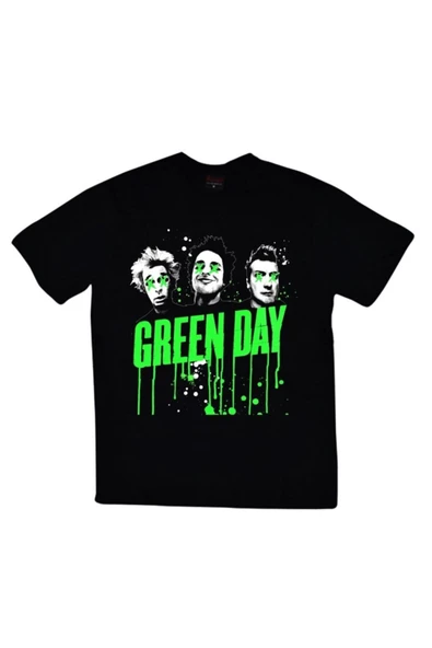 fame-stoned  Green Day Baskılı Unisex %100 Pamuk Siyah T-shirt ürün görseli 1