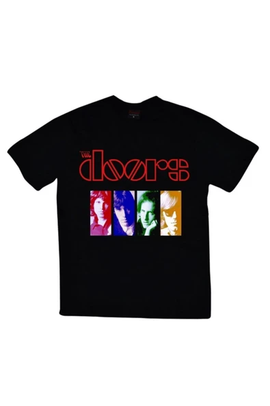 fame-stoned  The Doors Baskılı Unisex %100 Pamuk Siyah T-shirt ürün görseli 1