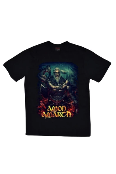 fame-stoned  Amon Amarth Baskılı Unisex %100 Pamuk Siyah T-shirt ürün görseli 1